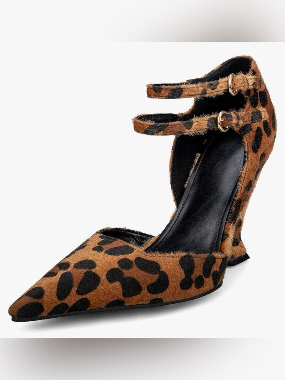 Goolita Pointed Closed Toe Wedge Heels For Women Leopard, Sz.9